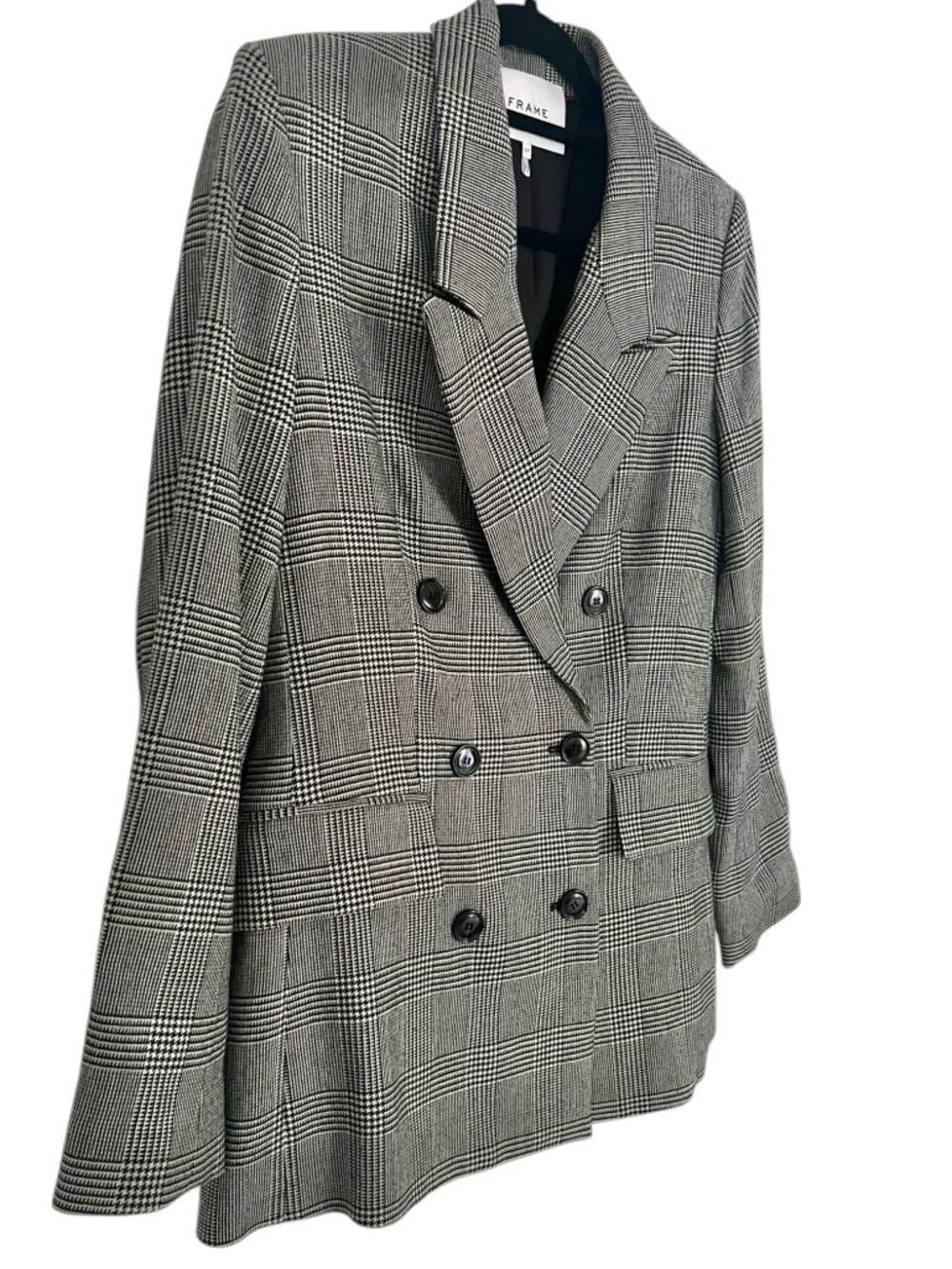 Frame Double Breasted Houndstooth Plaid Blazer in Noir Multi Size Medium - Picture 3 of 12